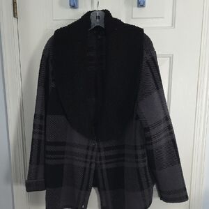 Barefoot Dreams Black and Gray Plaid Teddy Collar Jacket